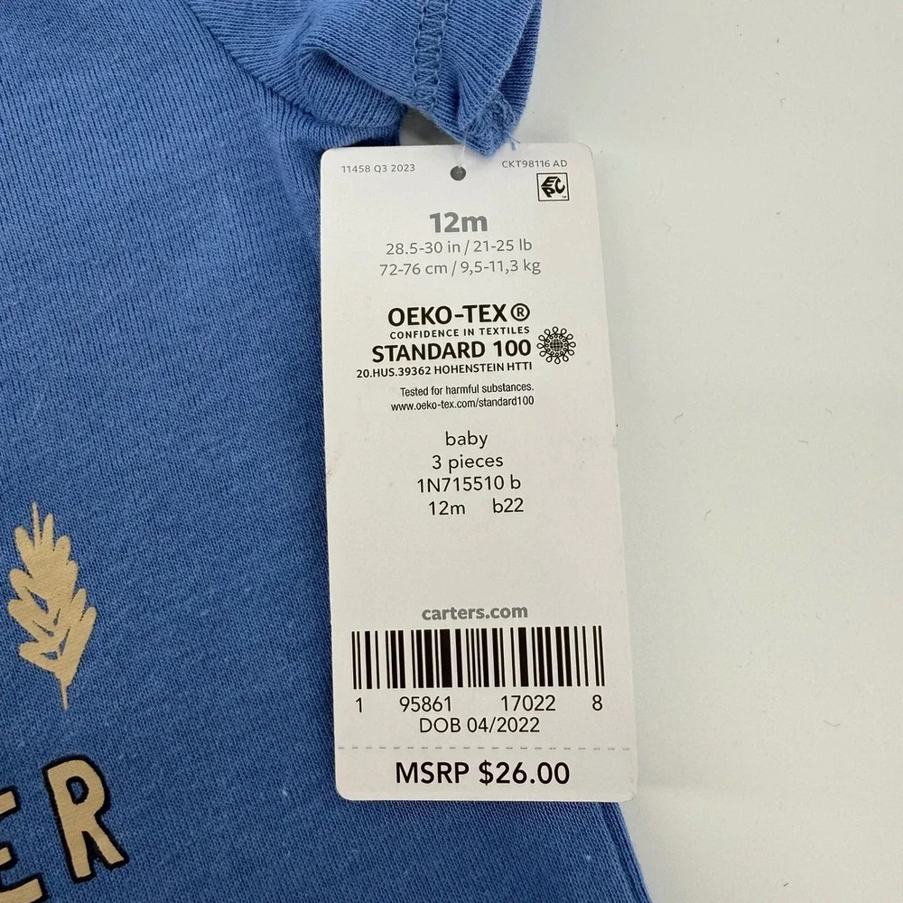 Carters Baby Boy Blue Bear Graphic Bodysuit‎ 12M Cutest Little Cuddler